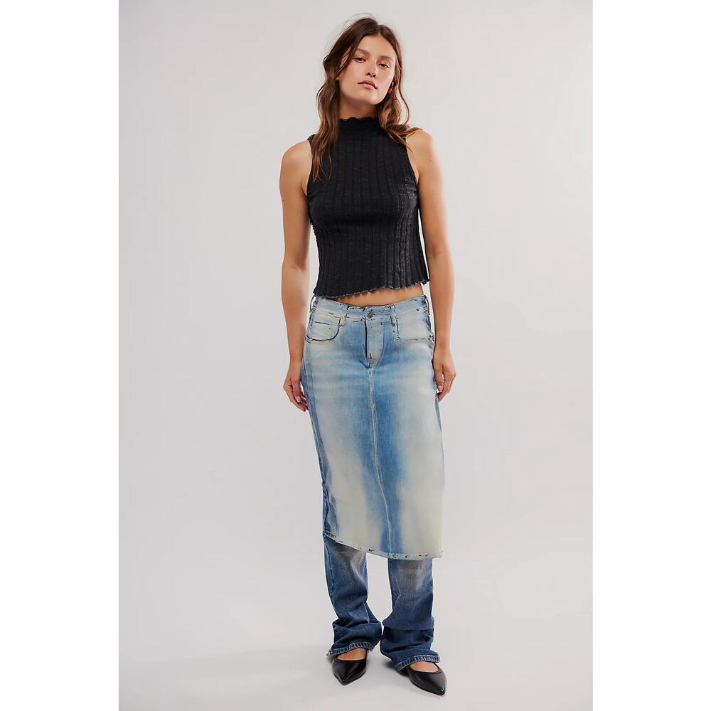 NWT FREE PEOPLE Diesel D-Sel-S Jeans SKIRTED JEANS $595 SIZE 25 Indigo Blue